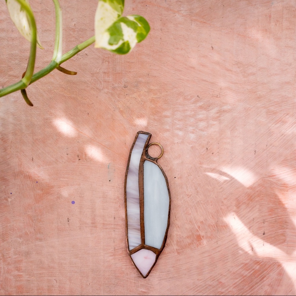 Pink Feather Glass Art Hanging